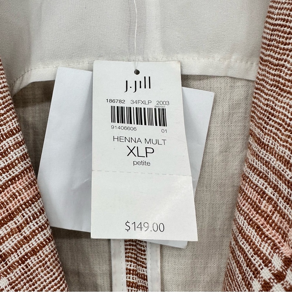 J. Jill NWT Harper Linen Blend Plaid Relaxed Fit Blazer Brown Size XL Petite - Picture 7 of 9